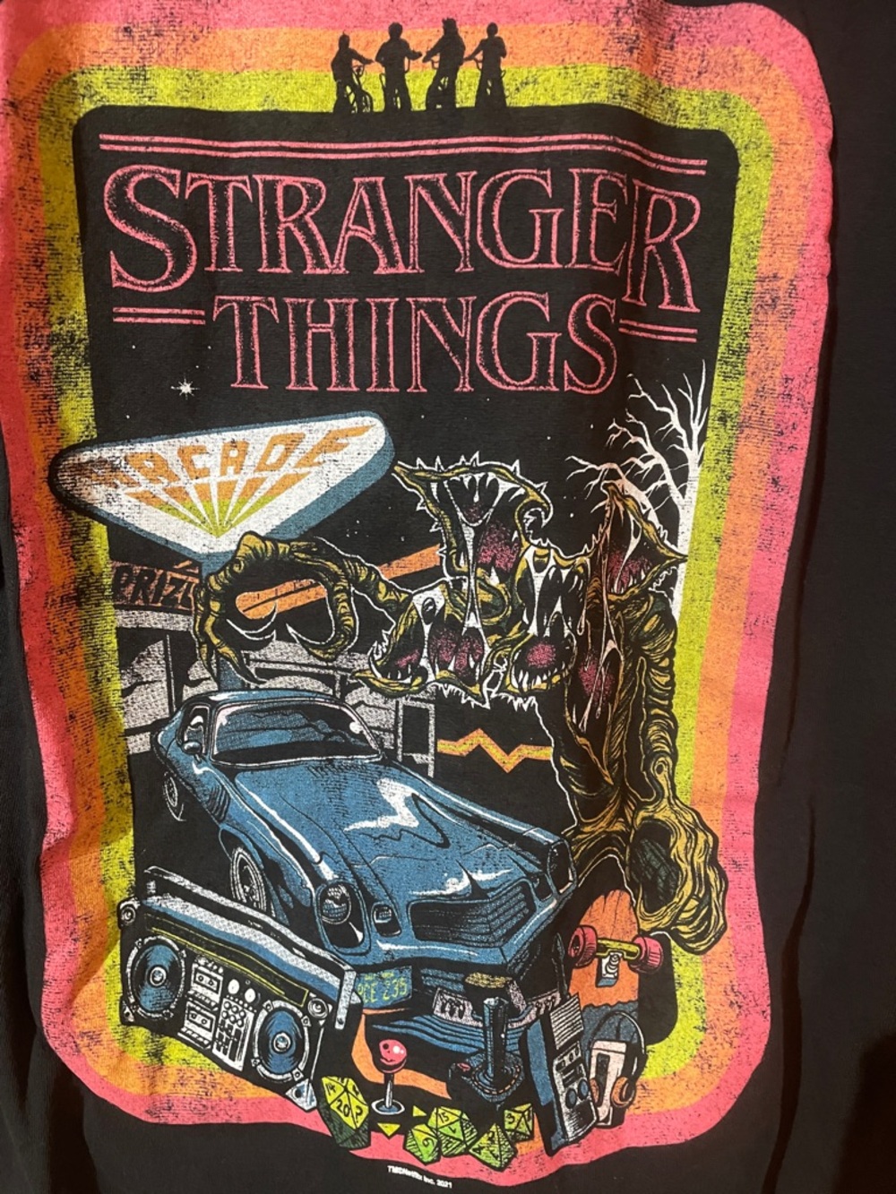 Stranger Things Black Graphic Tee with Neon Retro Print - Picture 3 of 3